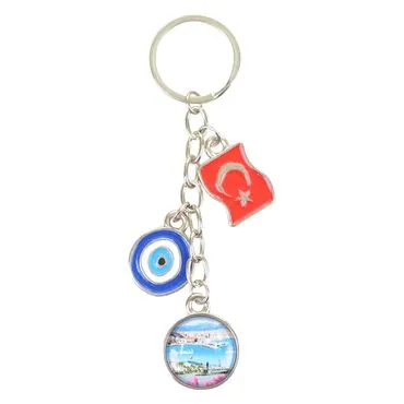 Toptan Marmaris Temalı Myros Bayrak Nazar Üçlü Anahtarlık - 6