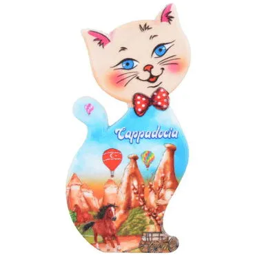 Toptan Kapadokya Temalı Uv Baskılı Kedi Şekilli Magnet 43x87 mm - 3