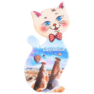 Toptan Kapadokya Temalı Uv Baskılı Kedi Şekilli Magnet 43x87 mm - 4