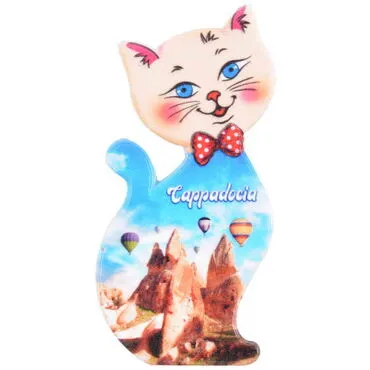 Toptan Kapadokya Temalı Uv Baskılı Kedi Şekilli Magnet 43x87 mm - 5