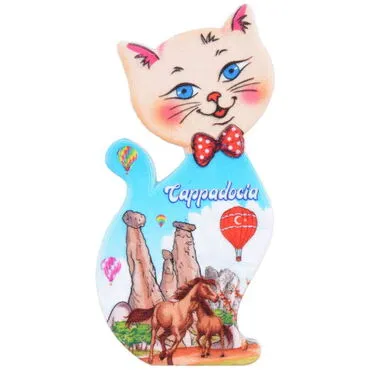 Toptan Kapadokya Temalı Uv Baskılı Kedi Şekilli Magnet 43x87 mm - 6