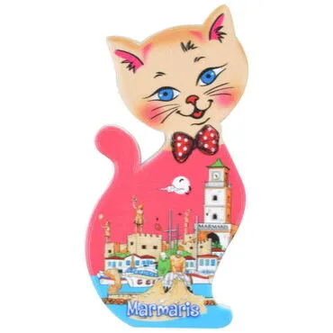 Toptan Marmaris Temalı Uv Baskılı Kedi Şekilli Magnet 43x87 mm - 6