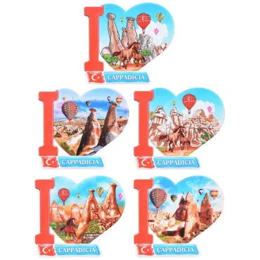 Wholesale Cappadocia Themed UV Printed Heart Shaped Refrigerator Magnet 86x62 mm - 2