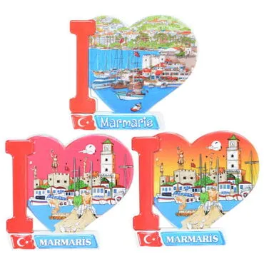 Toptan Marmaris Temalı Uv Baskılı Kalp Şekilli Magnet 86x62 mm - 3