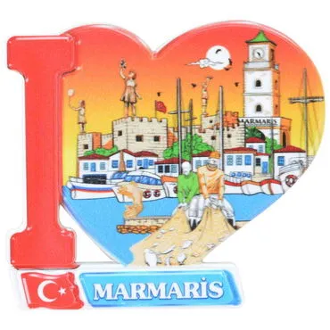 Toptan Marmaris Temalı Uv Baskılı Kalp Şekilli Magnet 86x62 mm - 6