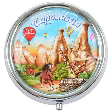 Wholesale Cappadocia Themed Myros Round Pill Box 50x15 mm - 7