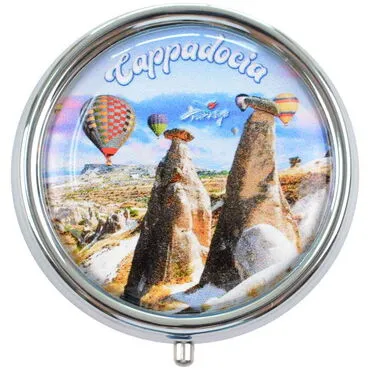 Wholesale Cappadocia Themed Myros Round Pill Box 50x15 mm - 8