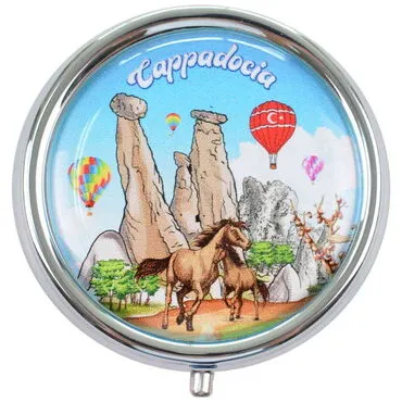 Wholesale Cappadocia Themed Myros Round Pill Box 50x15 mm - 9
