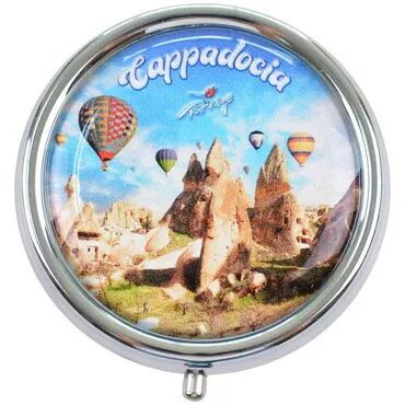 Wholesale Cappadocia Themed Myros Round Pill Box 50x15 mm - 10