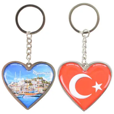 Toptan Marmaris Temalı Myros Metal Kalp Anahtarlık 45x90 mm - 6
