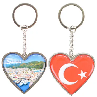 Toptan Marmaris Temalı Myros Metal Kalp Anahtarlık 45x90 mm - 7