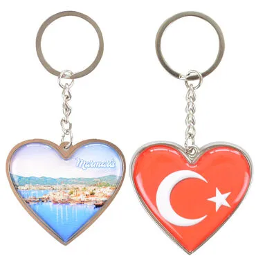 Toptan Marmaris Temalı Myros Metal Kalp Anahtarlık 45x90 mm - 8