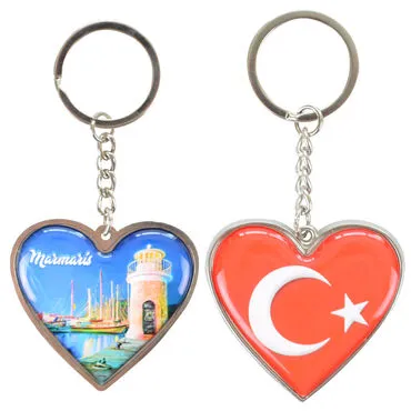 Toptan Marmaris Temalı Myros Metal Kalp Anahtarlık 45x90 mm - 9