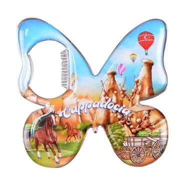 Wholesale Cappadocia Themed Myros Metal Butterfly Bottle Opener Refrigerator Magnet 70x70 mm - 7