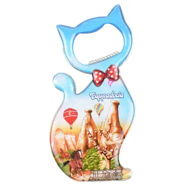 Wholesale Cappadocia Themed Myros Metal Cat Bottle Opener Refrigerator Magnet 97x48 mm - 5