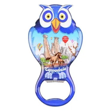 Wholesale Cappadocia Themed Myros Metal Owl Bottle Opener Refrigerator Magnet 88x47 mm - 7