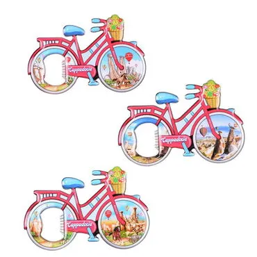 Wholesale Cappadocia Themed Myros Metal Bicycle Bottle Opener Refrigerator Magnet 100x65 mm - 3