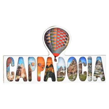 Wholesale Cappadocia Themed Myros Text Wooden Refrigerator Magnet