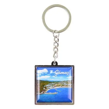 Gomec Themed Metal Square Shaped Double Face Keychain 36x95 mm