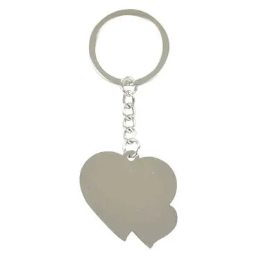 Side Themed Metal Double Heart Shaped Keychain 40x94 mm - 2