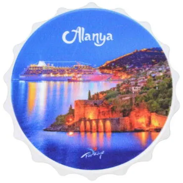 Alanya Themed Customised Uv Printed Bottle Cap Shaped Plastic Base  Bottle Opener  63x15 mm - 5