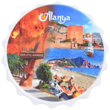 Alanya Themed Customised Uv Printed Bottle Cap Shaped Plastic Base  Bottle Opener  63x15 mm - 6