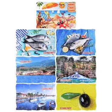 Edremit Themed Customised UV Printed Plastic Base Mosaic Pattern Rectangle Fridge Magnet 80x50 mm - 3