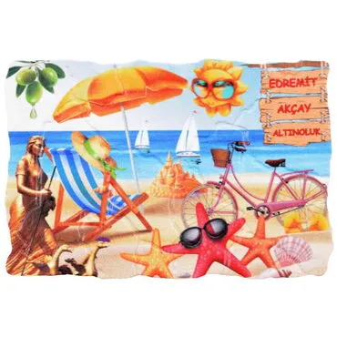 Edremit Themed Customised UV Printed Plastic Base Mosaic Pattern Rectangle Fridge Magnet 80x50 mm - 5