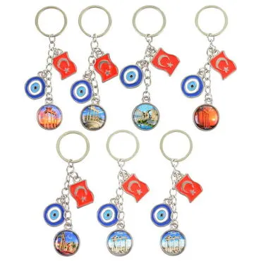 Side Themed Metal Evil Eye Enamel Keychain - 2