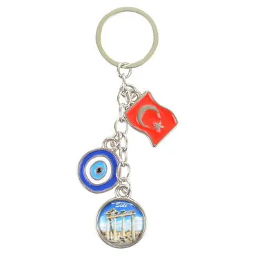 Side Themed Metal Evil Eye Enamel Keychain - 6