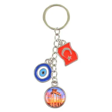 Side Themed Metal Evil Eye Enamel Keychain - 7