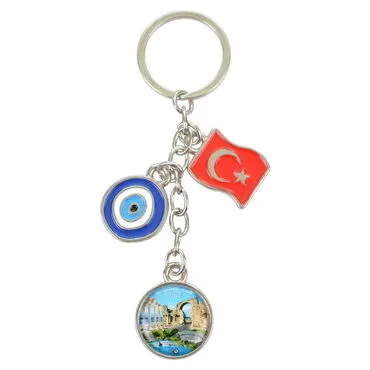 Side Themed Metal Evil Eye Enamel Keychain - 9