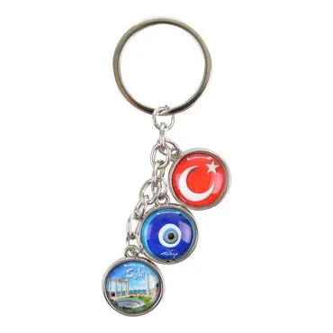 Side Themed Metal Keychain With 3 Charms - Mixed 40x90 mm - 5