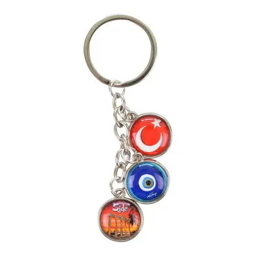 Side Themed Metal Keychain With 3 Charms - Mixed 40x90 mm - 6