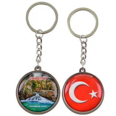 Edremit Themed Metal Double Face Round Keychain 40x95 mm - 4