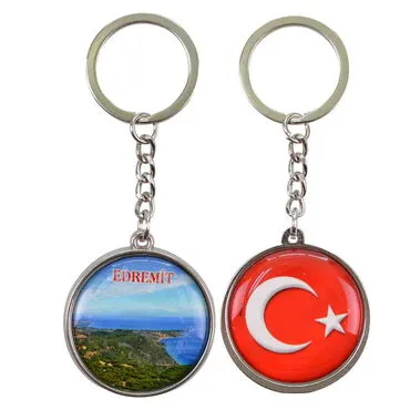 Edremit Themed Metal Double Face Round Keychain 40x95 mm - 5