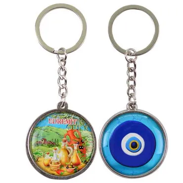 Edremit Themed Metal Double Face Round Keychain 40x95 mm - 6