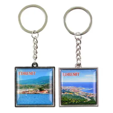 Edremit Themed Metal Square Shaped Double Face Keychain 36x95 mm - 3