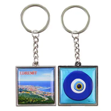Edremit Themed Metal Square Shaped Double Face Keychain 36x95 mm - 4