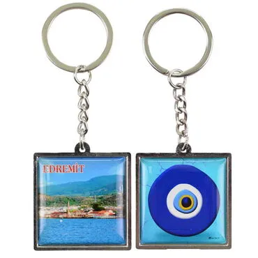 Edremit Themed Metal Square Shaped Double Face Keychain 36x95 mm - 5