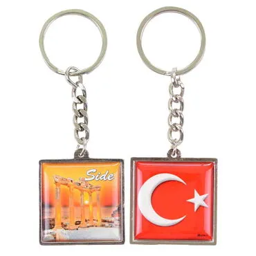 Side Themed Metal Square Shaped Double Sided Keychain 36x95 mm - 4
