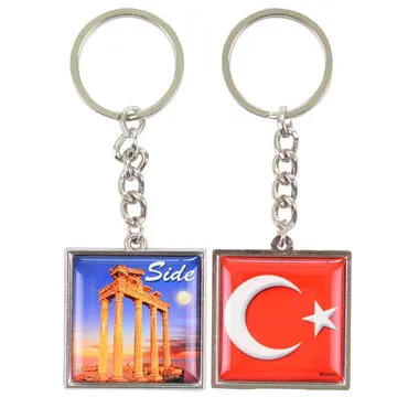 Side Themed Metal Square Shaped Double Sided Keychain 36x95 mm - 7