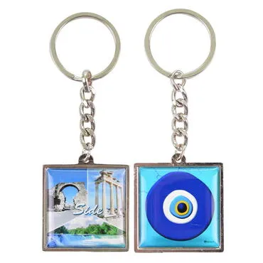 Side Themed Metal Square Shaped Double Sided Keychain 36x95 mm - 8
