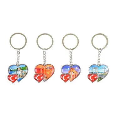 Side Themed Metal Double Heart Shaped Keychain 40x94 mm - 3
