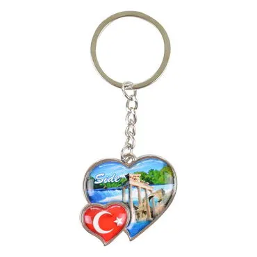 Side Themed Metal Double Heart Shaped Keychain 40x94 mm - 4