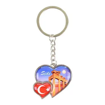 Side Themed Metal Double Heart Shaped Keychain 40x94 mm - 5