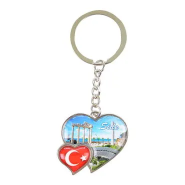 Side Themed Metal Double Heart Shaped Keychain 40x94 mm - 6