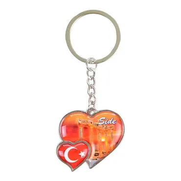 Side Themed Metal Double Heart Shaped Keychain 40x94 mm - 7