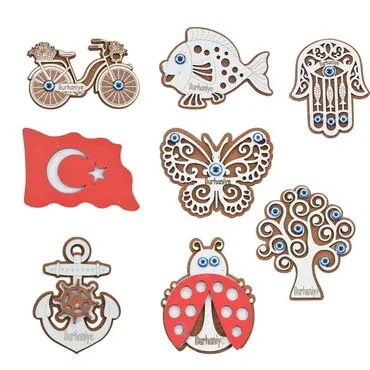 Burhaniye Themed Wooden Engraved Souvenir Fridge Magnet - 3