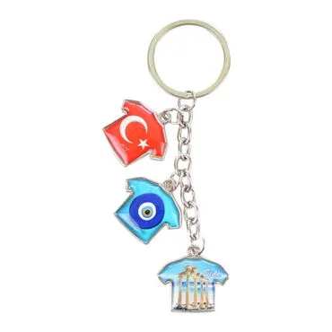 Side Themed Metal Keychain With 3 Charms - T-Shirt 40x95 mm - 2
